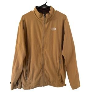 Men's The North Face Brown Camel Full Zip Fleece Mock Neck Outdoor Warm Hiking L